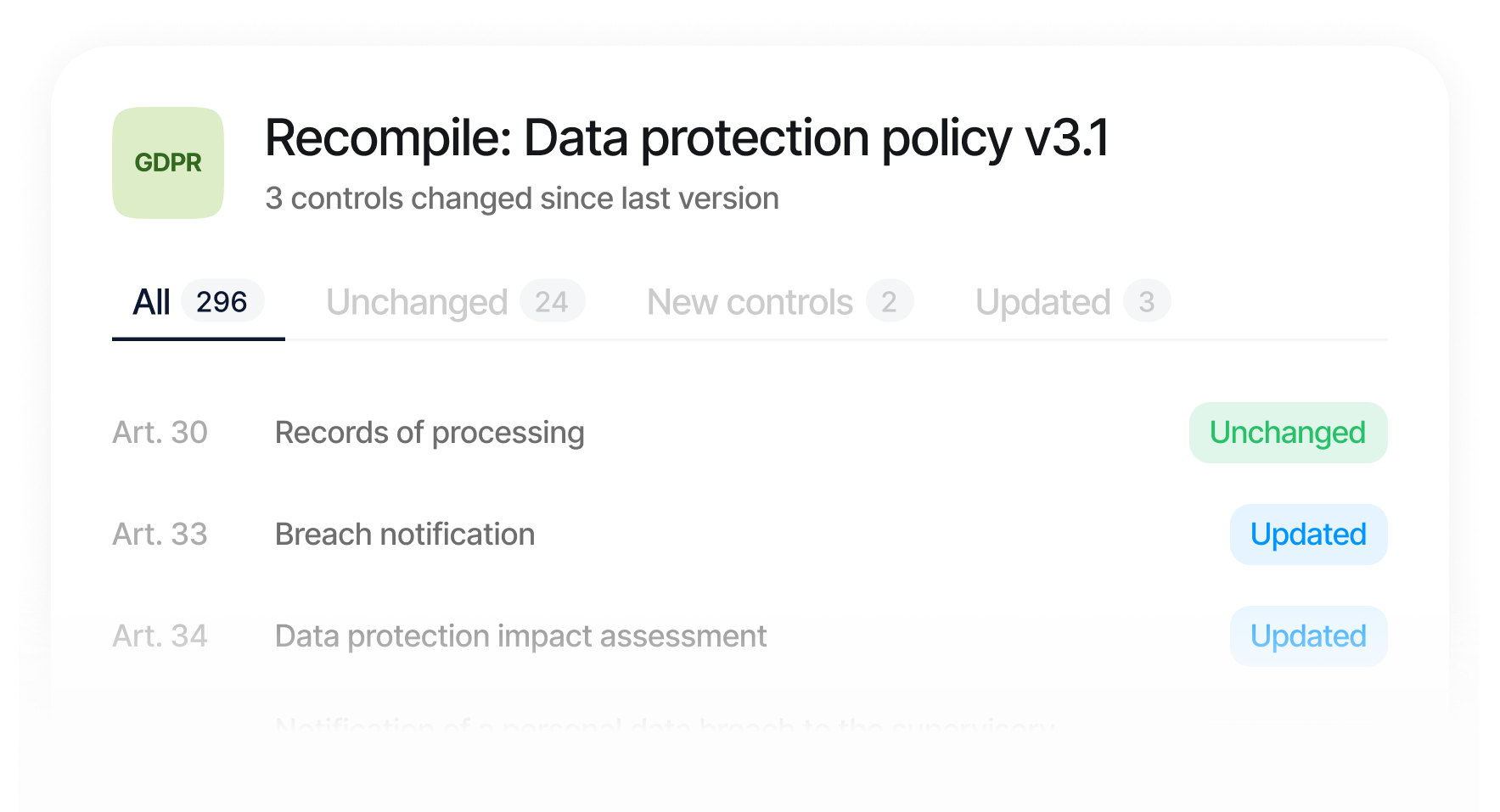 GDPR policy recompile diff